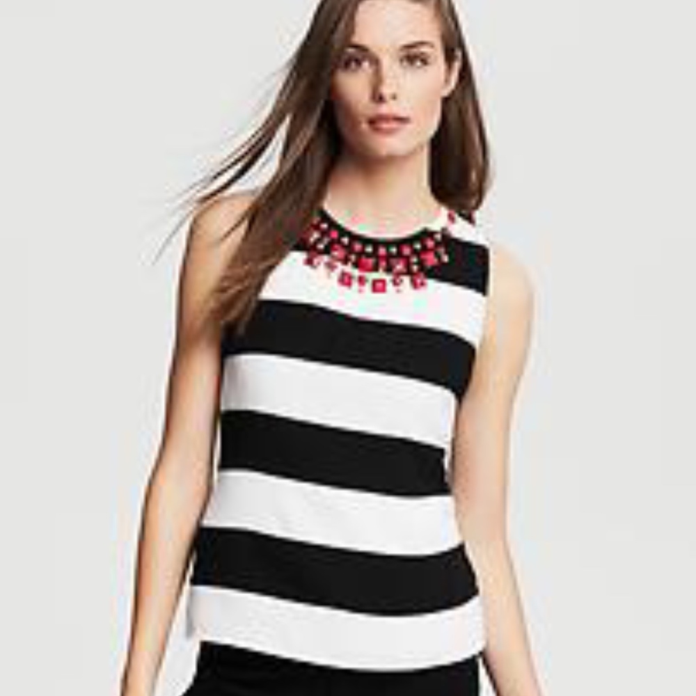 NWOT Banana Republic Black White Stripe Beaded Top